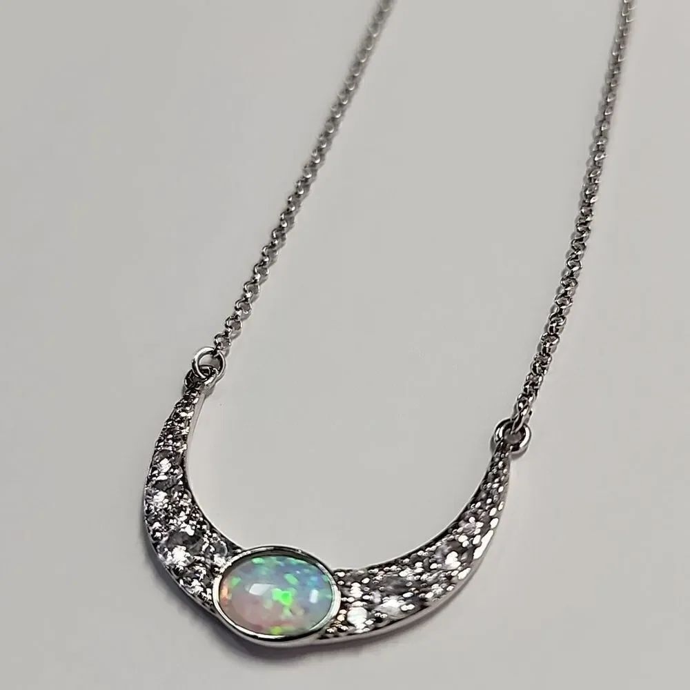 Bomb Party Lab Grown Peach Fire Opal Rhodium Plate Necklace RBP6585 Shes Angelic